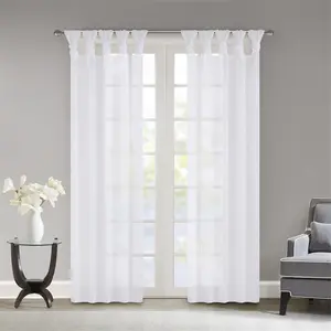 212 MAIN Ceres Twisted Tab Sheer Voile Window Curtain Pair Pack, Easy Install Curtain, Large Size (50x84 in), White Weighted Hem Fabric for Baby Decor
