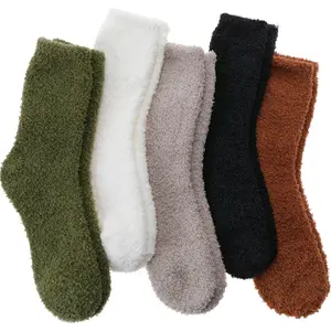 Fuzzy Socks Warm Fluffy Winter Cozy Thick Plush Slipper Sleep Comfy Crew Socks for Women & Men 5 Pairs