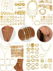 Elegant Vintage Middle Eastern Style Jewelry Set, 38/58/61/68 Pcs with Imitation Pearls, Crystal Rhinestones, and Unique Designs for Parties and Daily Wear