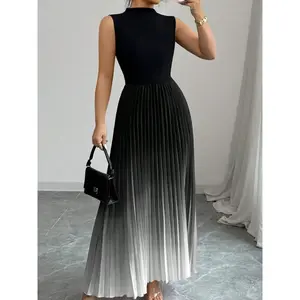 Round Neck Sleeveless Pleated Ombre Dress, Stylish Women’s Casual Wear, Perfect for Everyday Use, Comfortable and Trendy Design
