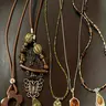 Vintage Handmade Beaded Pendant Necklace Set, Dangling Charms Necklace, Elegant Beaded Necklace, Assorted Beaded Necklaces, Mixed Style Long Leather Cord Layered Necklaces for Women, Decorative Beaded Necklaces, Boho Fashion Jewelry