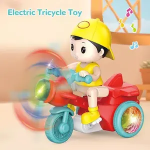 Cool Interactive Electric Tricycle with Musical Stunts Rechargeable Battery Charger Children's Sound Effects Toy Colorful Rotating Light Sensor Best Birthday Gift for Kids, Rotating Lights