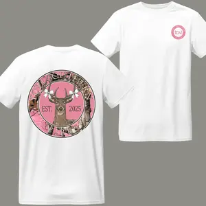 Deer Antler T-Shirt – Pink Camo Buck Design, Southern Country Style Graphic Tee, Vintage Hunting Gift for Her or Outdoor Girls