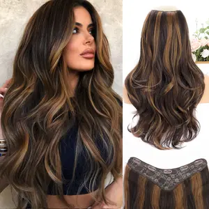 HIUSVO Clip in Hair Extensions, Long Wavy Layered Synthetic Hair Extensions for Women  Invisible Wire Hair Extensions Soft Hairpieces 20 Inch
