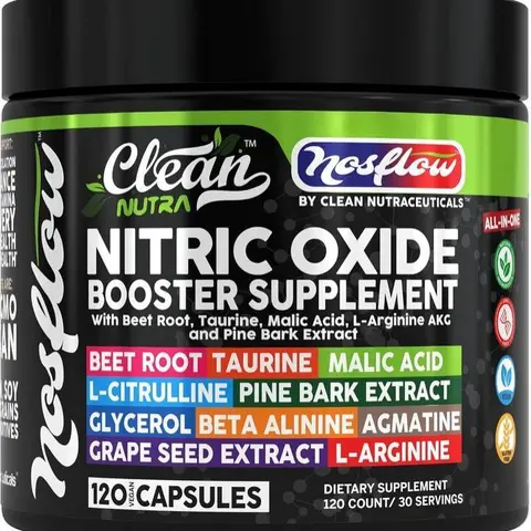 Clean Nutra Nitric Oxide Supplement with Beet Root, Taurine, Malic Acid, L-Arginine, Pine Bark, Grape Seed & More for Energy & Wellness Capsules – NosFlow