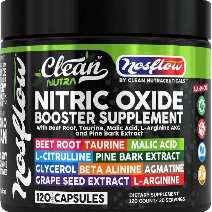 Clean Nutra Nitric Oxide Supplement with Beet Root, Taurine, Malic Acid, L-Arginine, Pine Bark, Grape Seed & More for Energy & Wellness Capsules – NosFlow