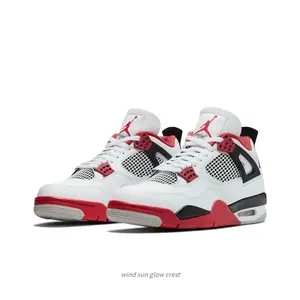 White and Red Mid-Top Retro Basketball Shoes