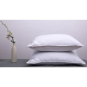 Goose Down Feather Bed Pillows for Sleeping Pair Standard Pillows for Back, Stomach or Side Sleepers Stripe White Color Set of 2 Pillows