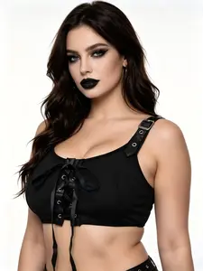 Women's Punk Style Strapless Fashion Bra Underwear, Metal Buckle Design, Soft Breathable Fabric, Comfortable for Music Festivals, Essential Streetwear