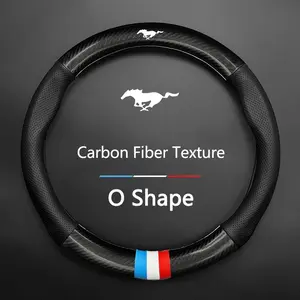 O Type Leather Car Steering Wheel Cover, Anti Slip Cover for Ford Fiesta Focus Mustang Ranger Mondeo Kugo Ecosport, Car Accessories