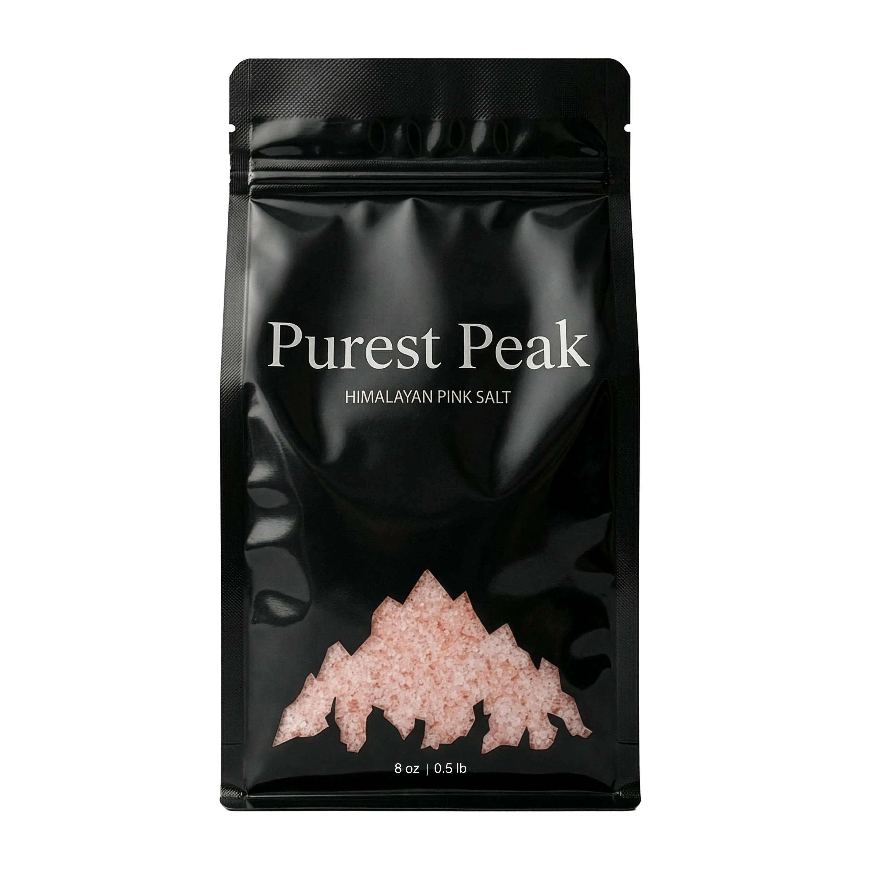 Purest Peak Himalayan Pink Salt, Fine Grain, Food Grade Natural Rock Salt, Gourmet Cooking & Seasoning Salt, Kosher, Vegan & Gluten Free,0.5 lb Pouch
