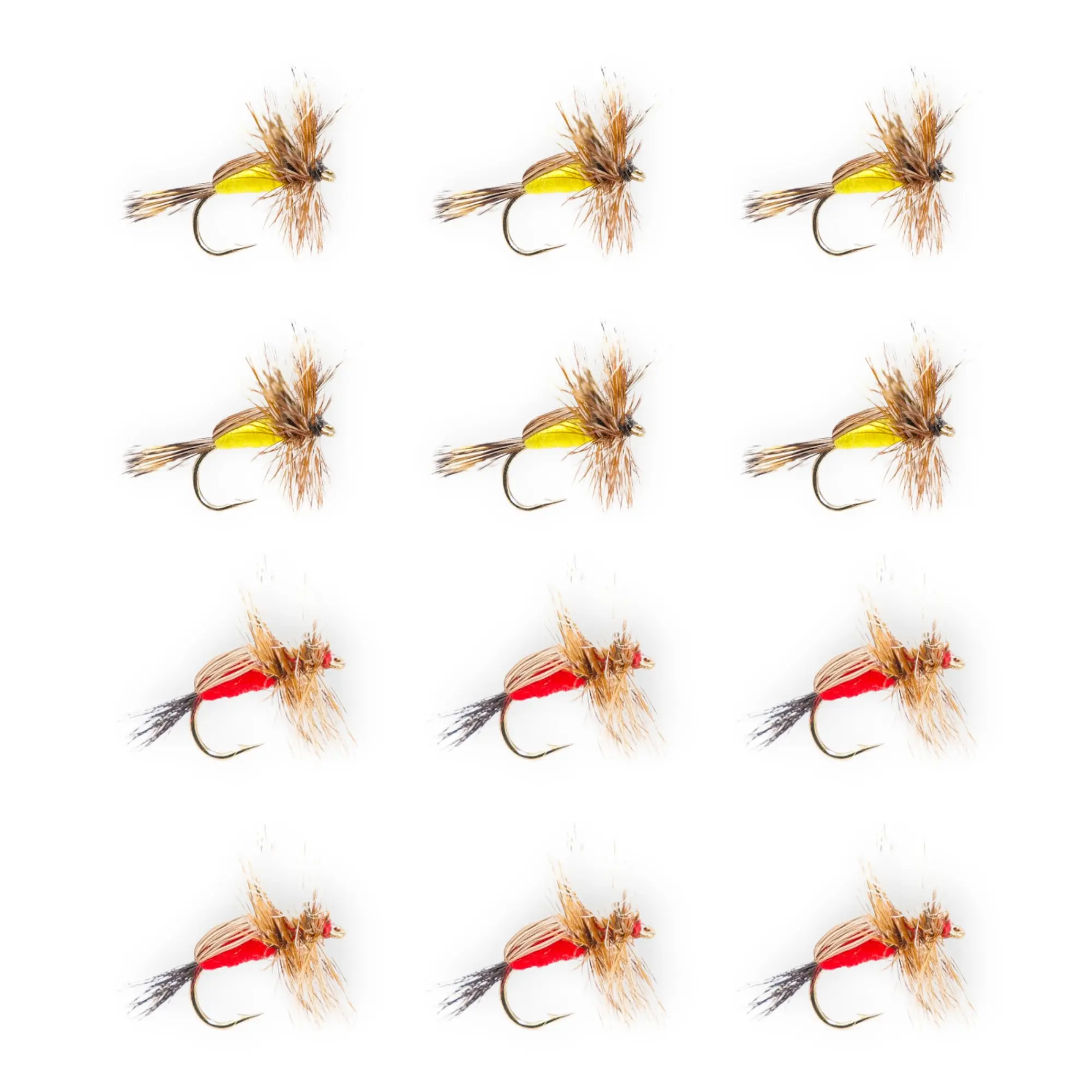 Floating Feather Supply Humpy Dry Fly 12 Pack – Royal & Yellow Attractor Trout Size 12-16