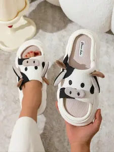 Women's Cute Cartoon Cow Design Slides, Casual Comfortable Home Slippers, Non-slip Breathable Slippers for Indoor & Outdoor Wear, Walking Shoes
