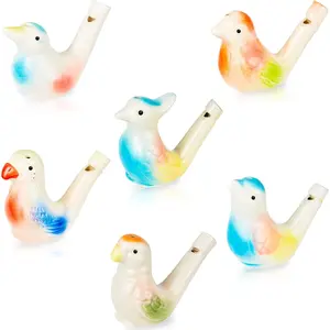 Bird Water Whistles Ceramic Bird Call Warbling Water Whistles Colorful Porcelain Toys for Adults Birthday Easter Gift(6 Pcs,Timeless)