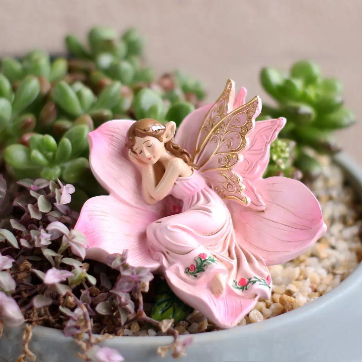 Charming Sleeping Fairy Resin Statue Ornament Decor Figurine, Angel Wing Design Romantic Girl Style Garden Pot Gardening Decor, Four Seasons Fantasy Landscape Home Desktop Decoration Figurines Decor