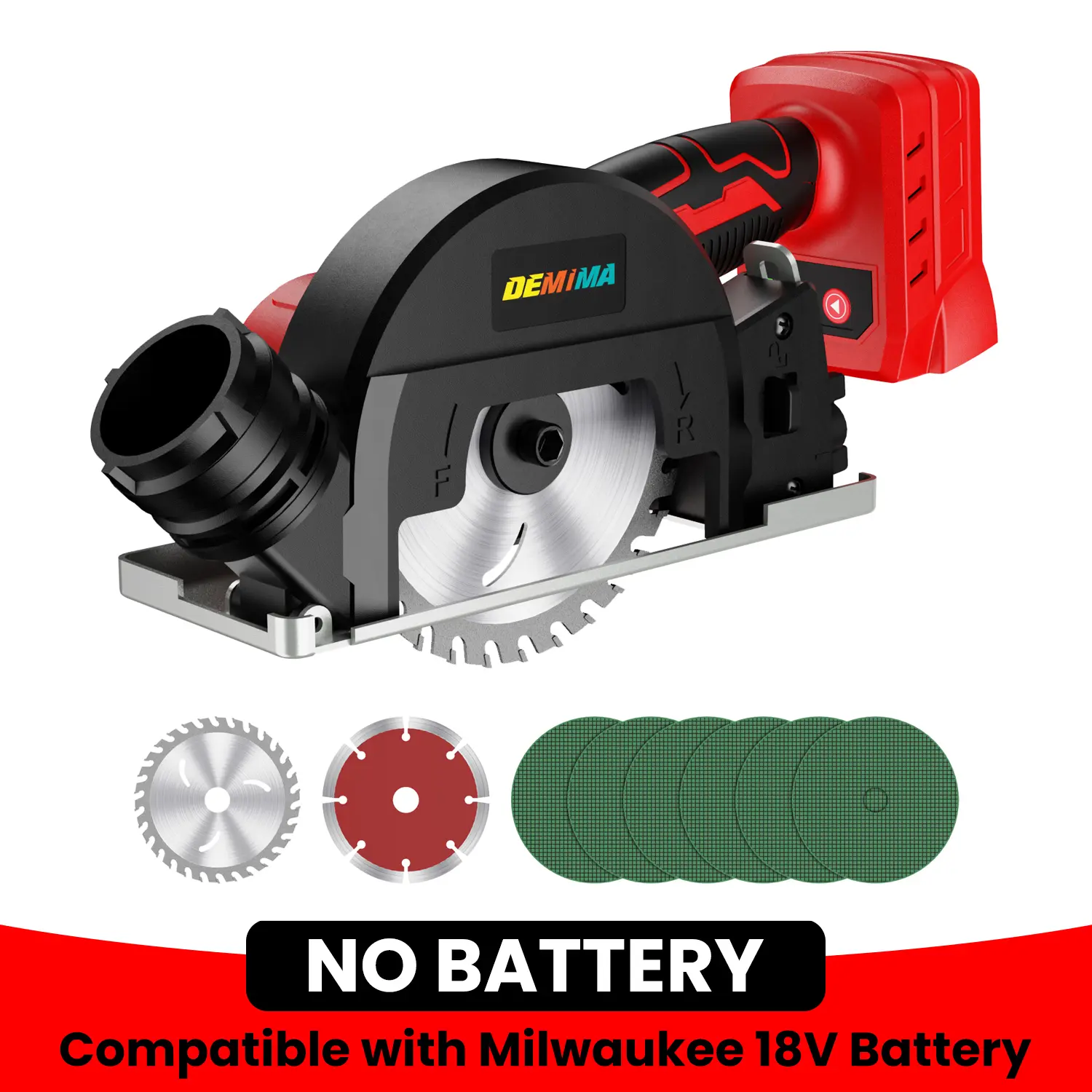 4" Brushless Cordless Cut-Off Tool Compatible with Milwaukee Battery, 500W mini Saw Up to 12000RPM with 6 Cut Off Wheel, 4" Blades & Base Plate for Metal, Wood, Tile and Plastic (No Battery)