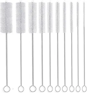 Long Straw Brush, Nylon Pipe Tube Cleaner 8-ihch 10 Different Diameters Set of 10