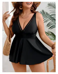 Plus Size Swimdress - V Neck Tummy Control Swimsuit for Women - Summer Beach Pool Bathing Suit - Modest Swimwear with Built-in Shorts - UPF 50+