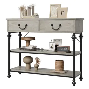 IDEALHOUSE Small Entryway Table with 2 Drawers Narrow Console Table with Storage Shelves for Living Room Console Tables for Entryway Hallway Table Sofa Table Rustic Grey