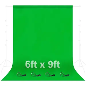 Green Screen Backdrop, 6 x 9 Ft Photography Greenscreen Background Sheet Fabric Kit for  Video Streaming Zoom, Small Photo Chromakey Muslin Cloth Curtain with 4 Clip