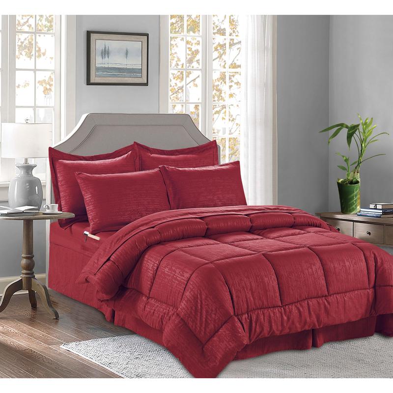 Elegant Comfort 8-Piece Bamboo Floral Comforter Set - Botanical Pattern with 4-Piece Sheet Set and Double-Sided Storage Pockets