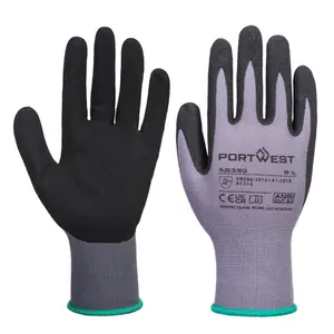 Portwest AB350 Dermi Flex Work Gloves - 24 PACK Sandy Coated Nitrile for Men's Construction Tasks ANSI Level 6 15 Gauge Liner Flexible Grip