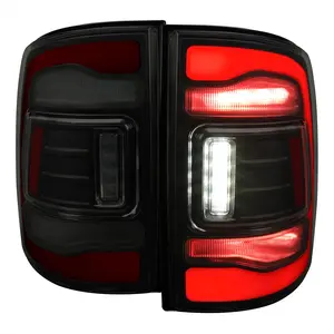 2009-2018 RAM 1500/2019-2022 RAM 1500 Classic/2010-2018 RAM 2500 3500 Red LED Bar Tail Lights (Matte Black Housing/Smoke Lens)