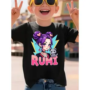 Colorful Design RUMI Children's T-Shirt - Black Cotton T-Shirt for Kids, Blue Jeans and Yellow Sunglasses, Fun Summer Style - Perfect for Outdoor Activities and Amusement Parks, Great Gift for Boys and Girls