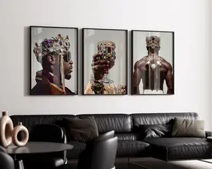 Black King Wall Art Set Of 3 - Printable Black Art Poster, Luxury Black Man Art, Trendy Black Masculine Decor, Crown Art