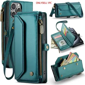 Leather Crossbody Bag with Zipper Wallet, Shockproof Protective Phone Case Cover Cellphone Accessories for iPhone 17 Pro Max 17 17 Pro 16 Pro Max 15 14 13 12 11, Card, Cell Phone Purse, Cross Body Bags