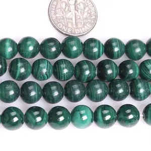 Natural Green Malachite Gemstone Smooth Round Loose Beads For DIY Jewelry Making Desig Handmade Crafts Bracelet, Necklace, Earrings AAA Quality 15.5 Inches Long, Semi Precious Stone, Spacer beads