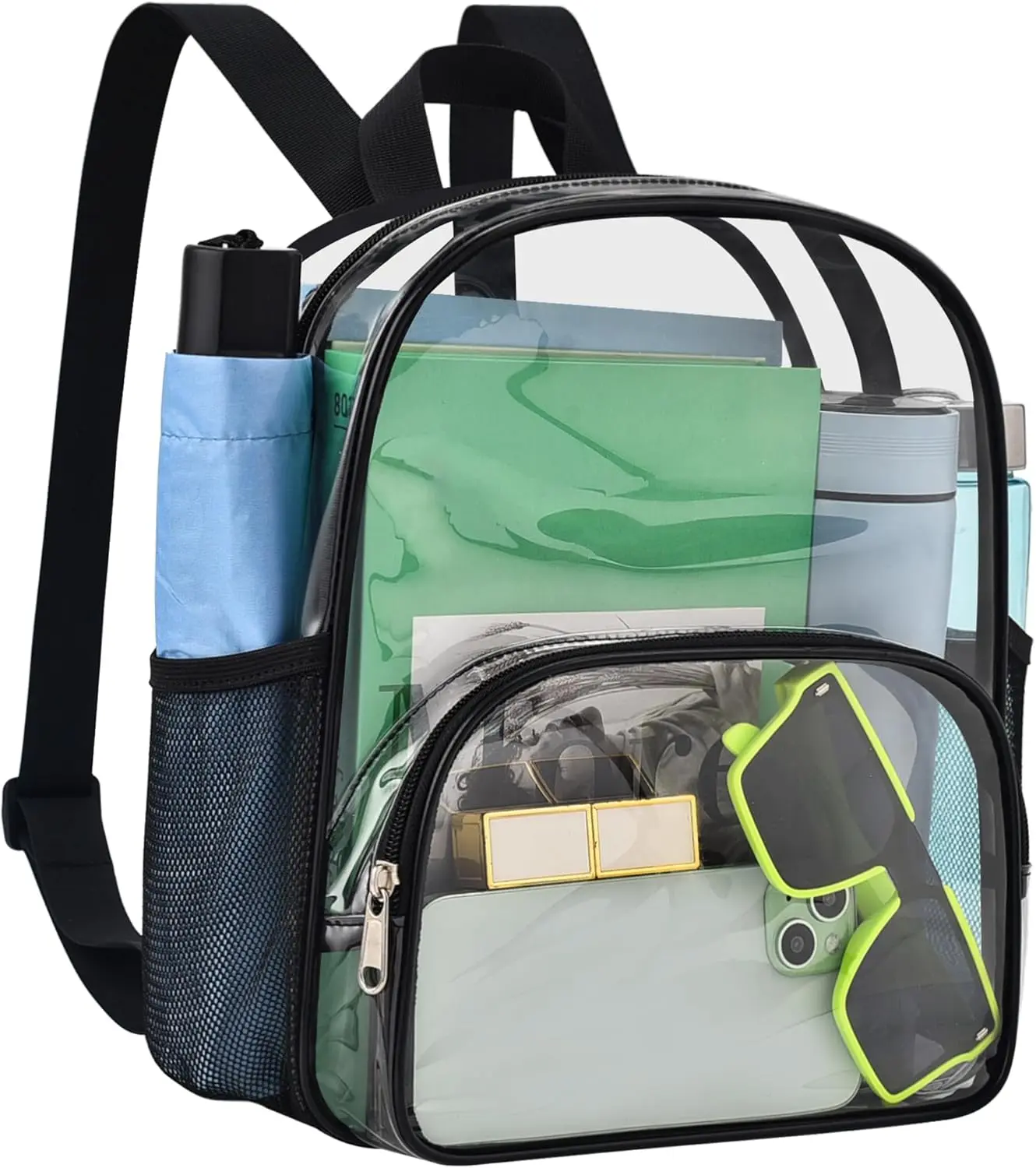 Clear Backpack for Stadium Events Small Clear Bag with Front Pocket 9.5" 6"x 11.5" Waterproof Stadium Backpack Women Fashion Backpack for Concert Sport Travel, Black