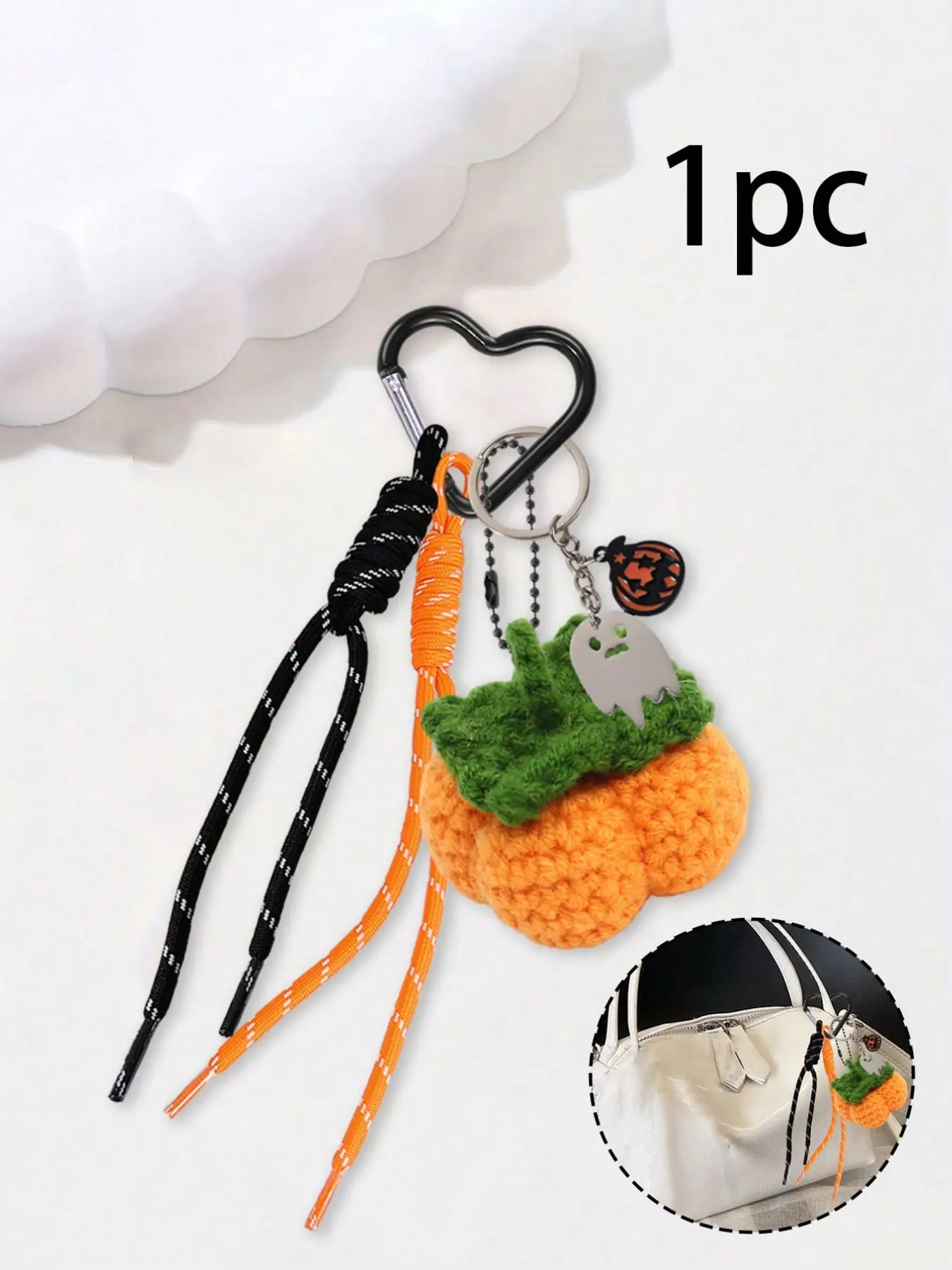 1 knitted pumpkin pendant, pumpkin-themed pendant, heart-shaped keychain, colorful lanyard, ghost pendant, pumpkin keychain, keychain, ghost keychain, detachable, DIY pendant, party keychain