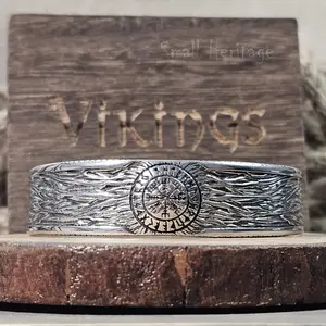 Viking Vegvisir Stainless Steel Cuff Bracelet - Norse Compass Bangle for Men