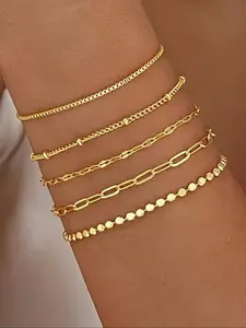 Ladies' gold stackable bracelet; Fashionable waterproof chain, adjustable paper clip; Minimalist mini cute jewelry set; Valentine's Day Gift/Birthday Gift/Anniversary Gift/Christmas Gift! Elegant Minimalist Bangle