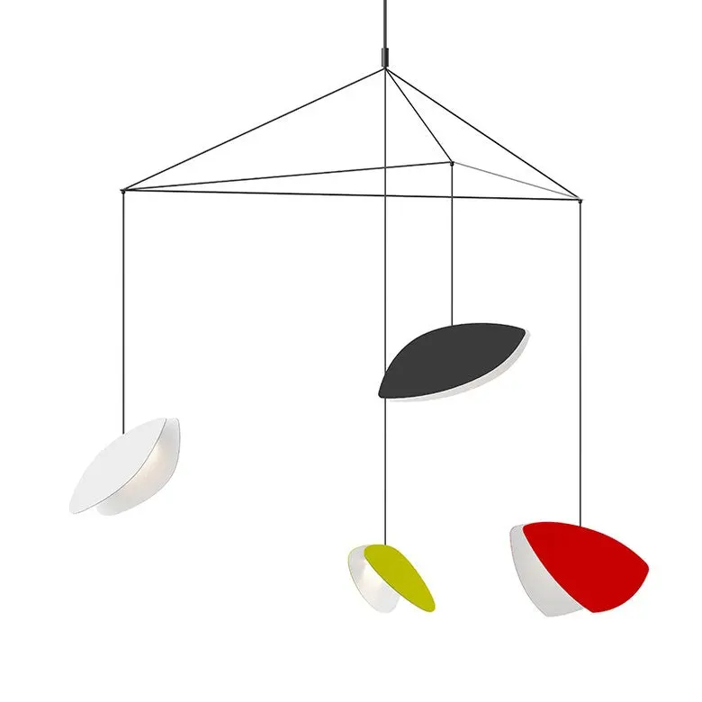 Large 4-Light LED Chandelier with Modern Floating Design Inspired by Mondrian and Miró