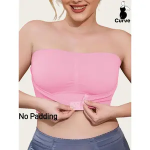 Solid color strapless bra, women's comfortable and breathable soft bra, front chest buckle design, all season women's underwear, women's knitted underwear, suitable for daily or any occasion