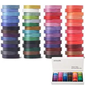 60 Rolls Washi Tape Sets 8mm Wide 10ft Long Basic Solid Color Rainbow Colored Decorative Thin Masking Tapes for Arts, Children Gifts, Bullet Journals, Wrapping Planner, Calendar, Scrapbooking DIY