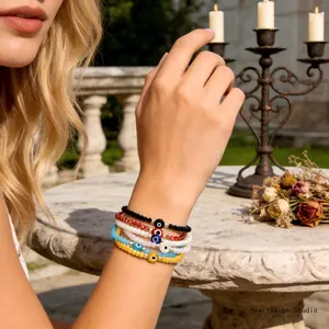 "Evil Eye" Bracelet for Women — Multi-Layered, Stackable Beaded Jewelry Featuring Glass Beads; An Ideal Festival Gift for Best Friends or Girlfriends