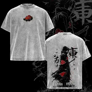 Retro Heavy Limited Sasuke - Naruto Anime Double Printed Vintage Washed Tee Unisex Oversize Anime Manga Washed Heavyweight Cotton T-shirt, Gift For Anime Fan, Anime Lover