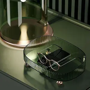 Multifunctional Desktop Storage Box, Vintage Luxury Makeup Organizer with Feet, Transparent Clear Organizing Container for Desk Essentials