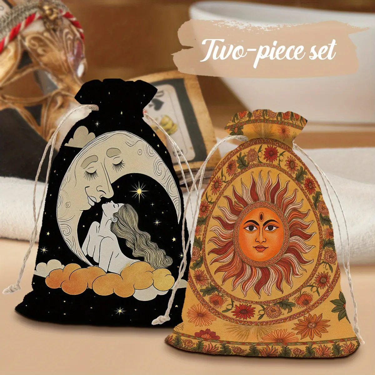 2pcs Tarot Card Party Drawstring Gift Bags Tarot Card Protection Drawstring Bags Dice Storage Bags Card & Jewelry Bags Gift Bags