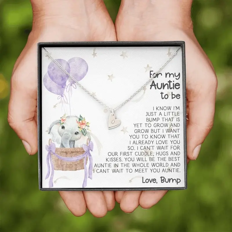 Bump Aunt To Be Gift - Custom Jewelry Necklace with Personalized Message Card, Unique Aunt Gift from Bump, Baby Reveal to Sister