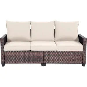 Third choice 3-Seater Deep Seat Outdoor Sofa - High Back Patio Couch with Water-Resistant Cushions, All-Weather PE Rattan for Patio, Garden (Modern Design)