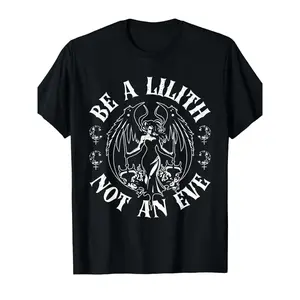 Plus Size Lilith Demon Gothic Mysterious T-Shirt- Mysterious Symbols and Lilith Demon Pattern- Dark Mythology Theme Printed Top Suitable for Satan Theme Parties Gothic Style Gatherings and Casual Wear