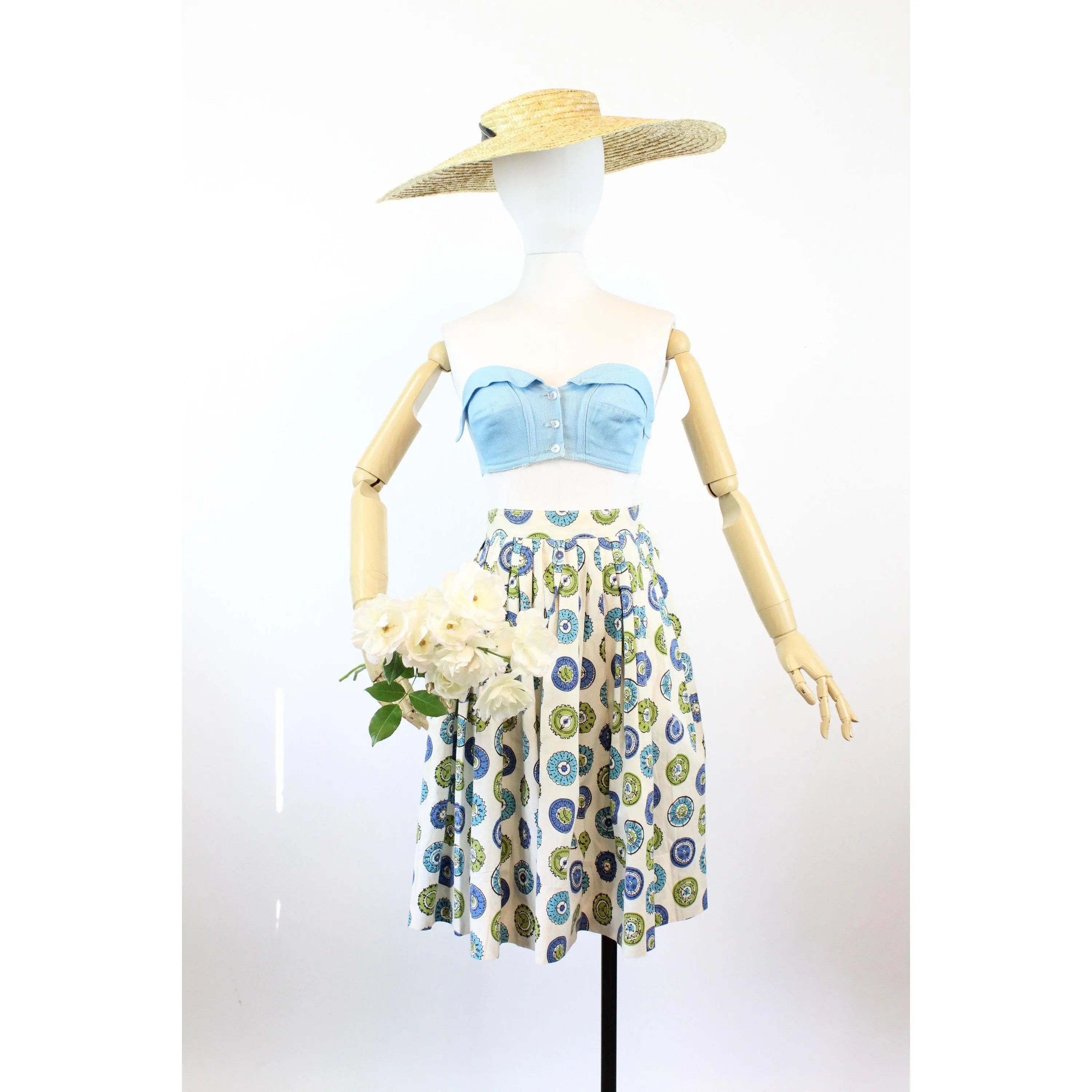 1950s CLOCK print novelty cotton skirt xxs | new spring