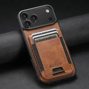 SUTENI Card Holder Smooth Texture Phone Case Elastic Band Luxury Faux Leather Stand For iPhone 17 Pro Max 16 Plus 15 14 13 12 For Unisex Relatives Friends And Elders Holiday Gift