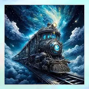 5D DIY Full Drill Round Diamond Painting - Diamond Painting Kit Train, Starry Sky Mosaic Canvas DIY Wall Art, Home Wall Decoration
