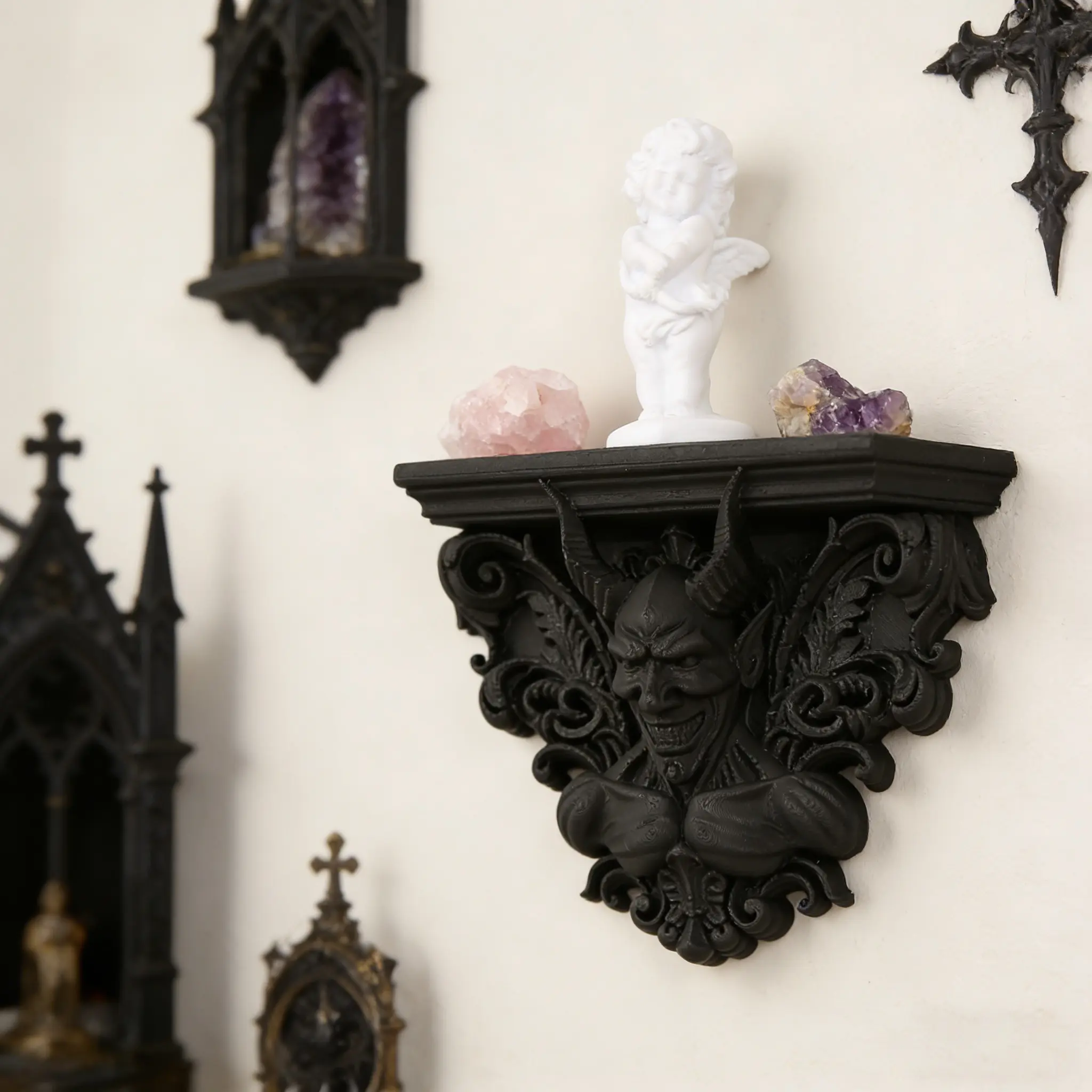 Devil Deer Rack Vintage Gothic Devil Relief Wall Shelf, Ivory Wall Decor, Dark Theme ...