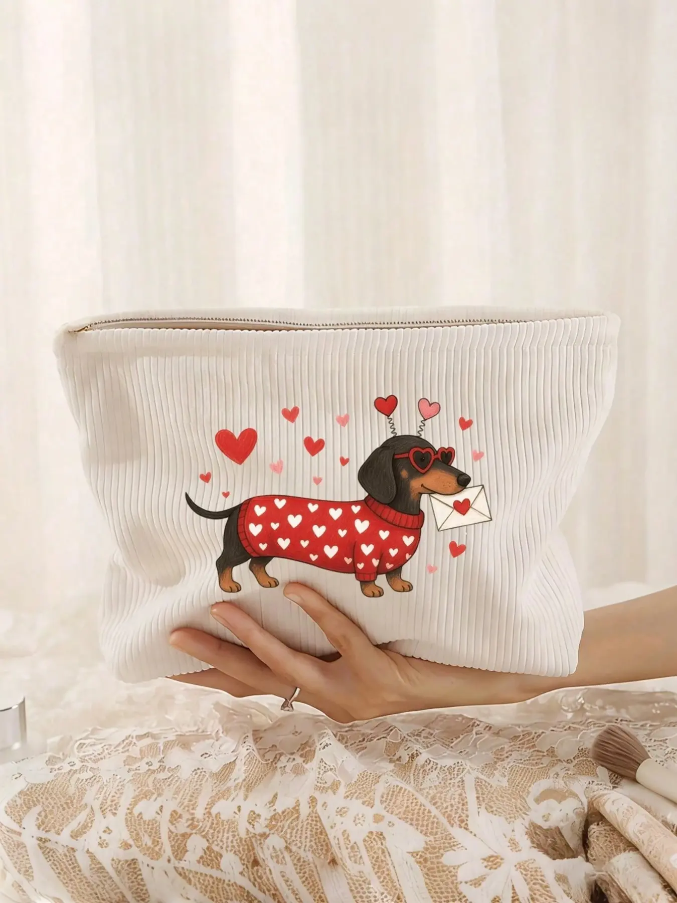 Dachshund Striped Makeup Bag, Travel Cosmetic Pouch, Toiletry Bag, Pencil Case/gift Bag, Perfect Gift for Mother Daughter Best Friend Teacher